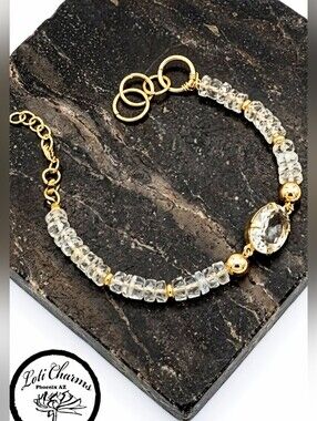 6.8 Carats Prasiolite /Green Amethyst & Prasiolite Beads In Gold Plated Bracelet